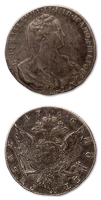 серебряный рубль 1762 года
